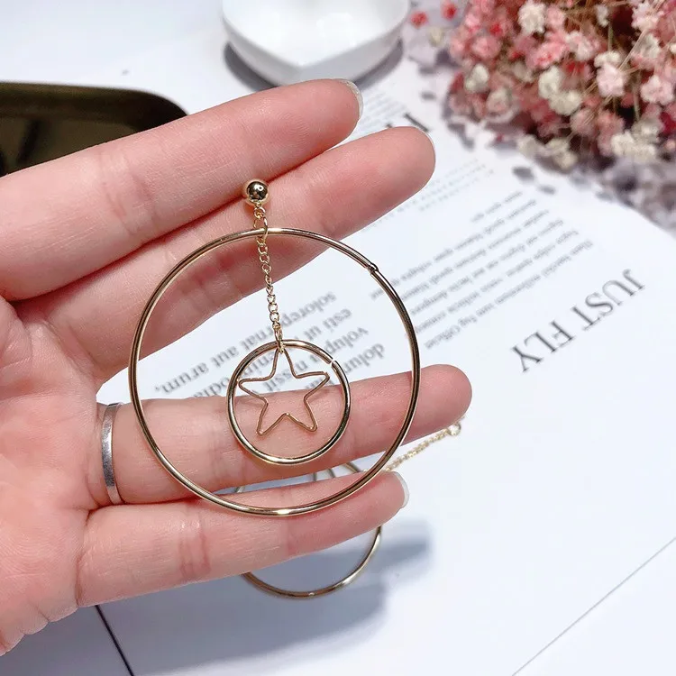 Круг звезда асимметричные серьги гипоаллергенный fadeless сплав моды для женщин