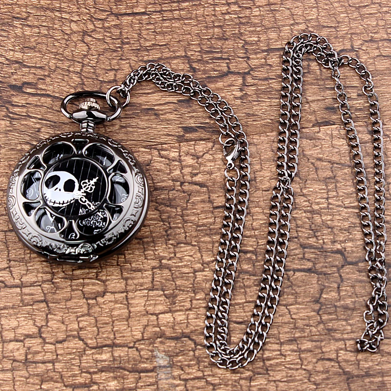 Jack Skellington Nightmare Before Christmas Vintage Hollow Quartz Pocket Watch Necklace Steampunk Women Men Tim Burton | Наручные часы
