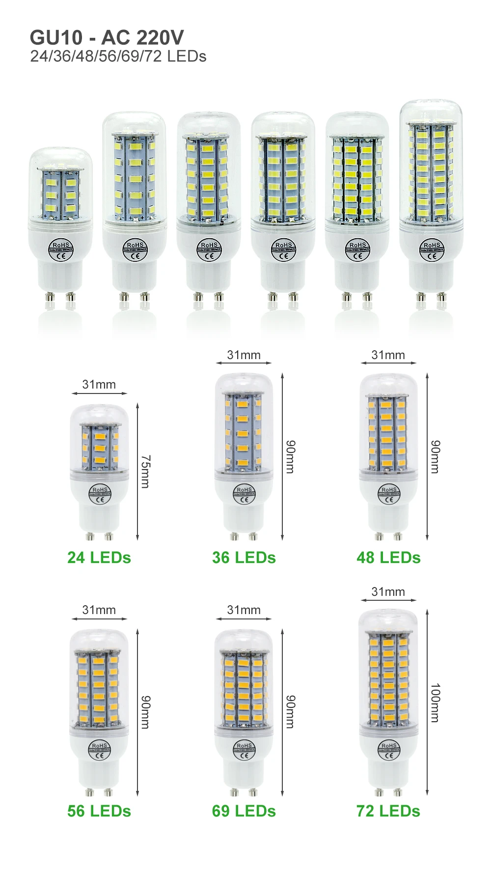 1 шт. Светодиодная лампа E27 E14 B22 G9 Gu10 свет Ac 220v Smd 5730 люстра-прожектор 24 36 48 56 69 72 светодиодные лампы «Кукуруза», лампа для домашнего украшения