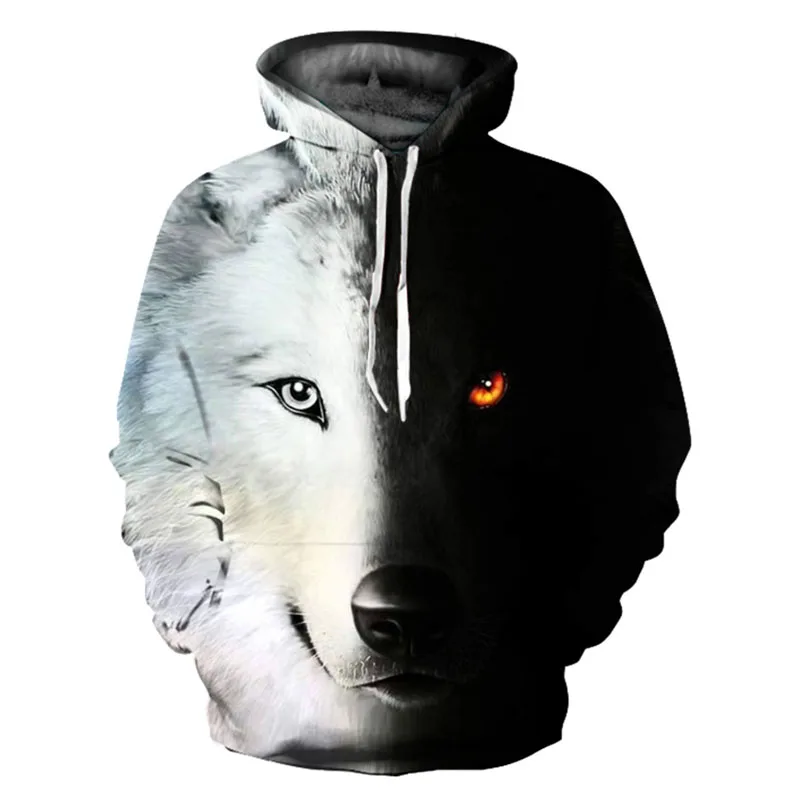 

Mens Hoodies Sweatshirt Funny 3D Black White Wolf Printed Hoodie Men Women Pullovers Hooded Hoody Tracksuits Tops