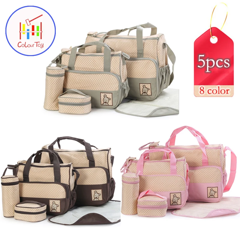 Fashion Mummy Stroller Bag Mommy Diaper Large Capacity Handbag Nappy Baby Travel Backpack 7 Colors 5Pcs/Set Care | Мать и ребенок
