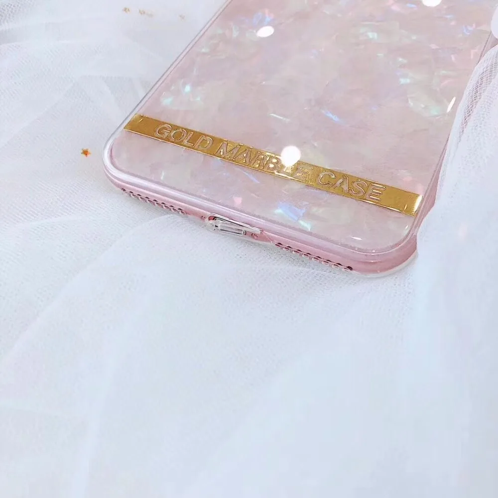 На 8 plus Роскошный блеск Мрамор со стразами и жемчугом Shell для iPhone X 6 6s 7 плюс мягкий