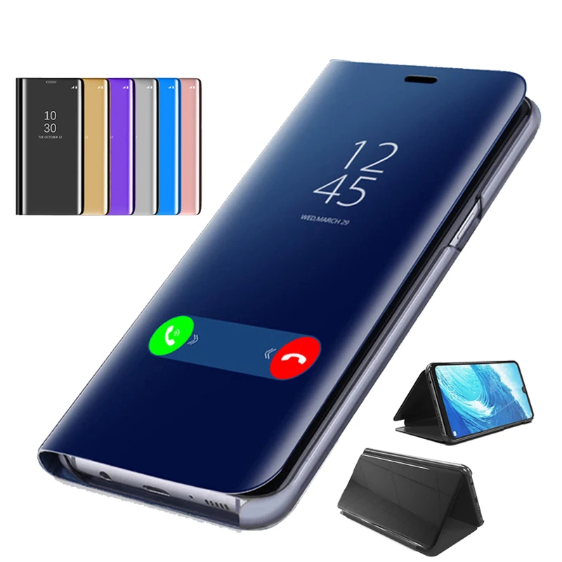 Зеркальный флип чехол с подставкой для Huawei P30 P20 Mate 20 X Pro Lite Nova 5 5i 4 P Smart Z Y9 Y5 2019