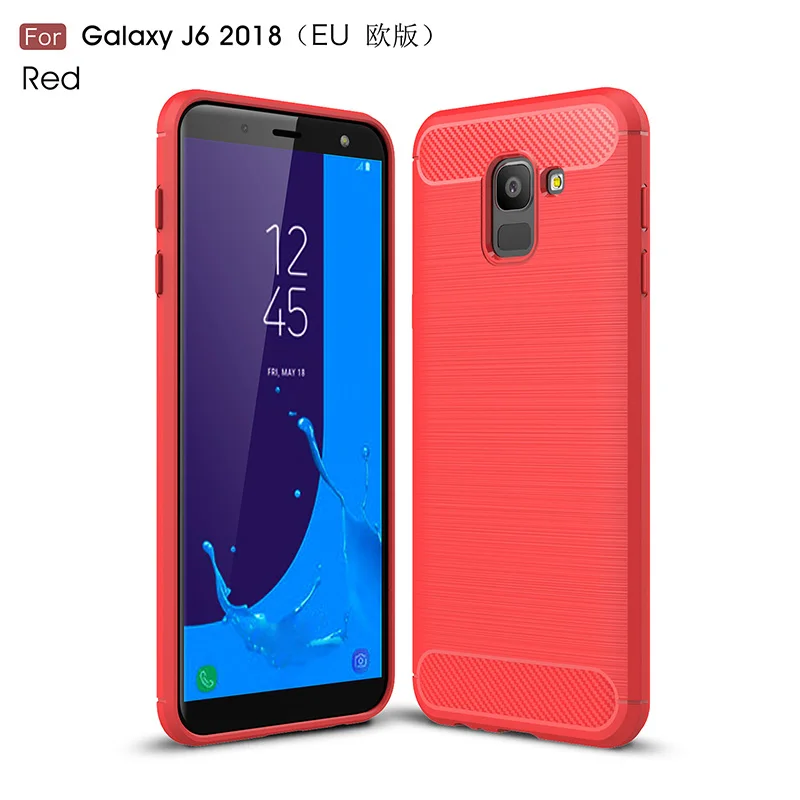 Carbon fiber silicon case for Samsung galaxy J6 J600F/ds funda hoesje brushed rugged armor tpu cover coque etui kryt tok husa | Мобильные