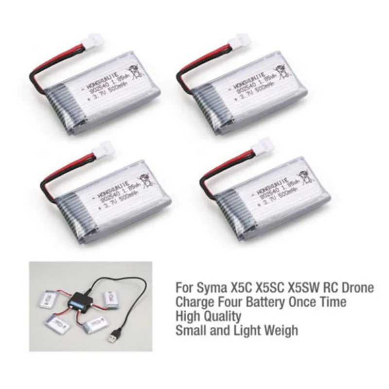 4 шт. аккумулятор 3 7 В 600 мАч + USB зарядное устройство для дрона Syma X5C X5SC X5SW BC685