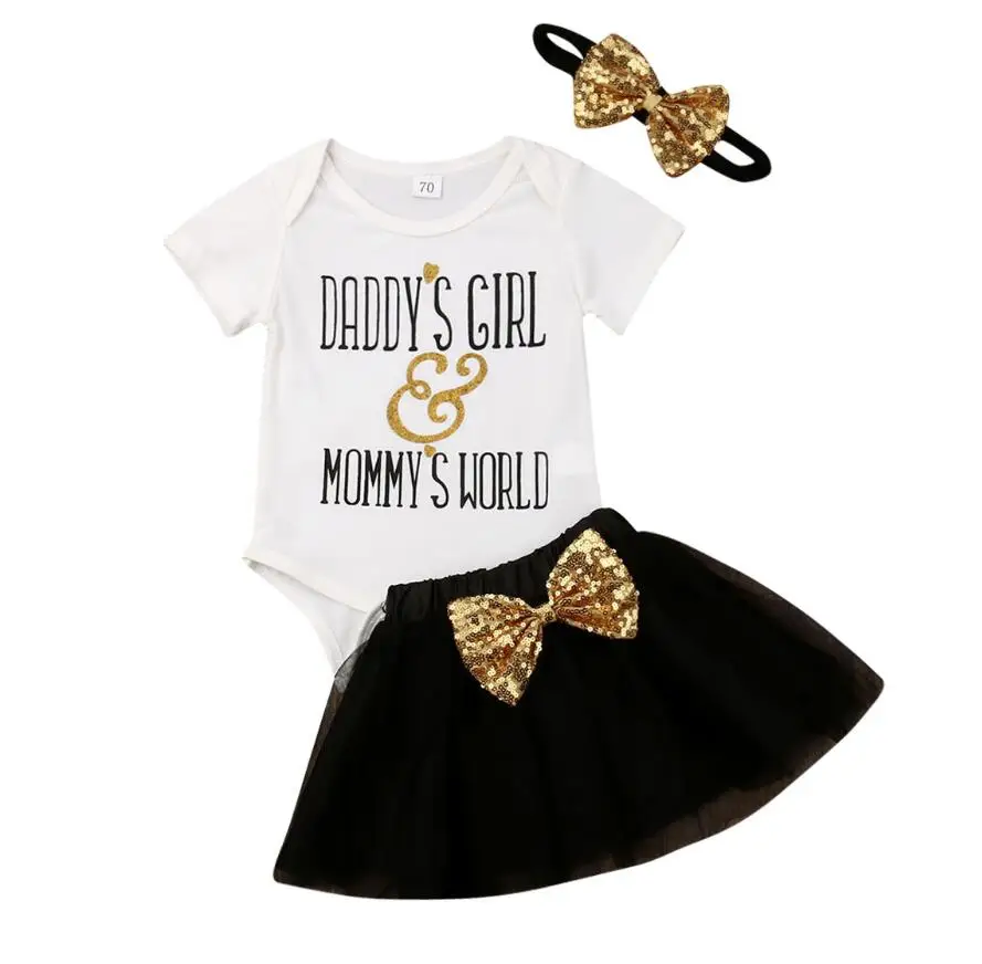 

Newborn Toddler Baby Girls Clothes Tops Short Sleeve Letter Bodysuit+Tutu Skirt 2pcsOutfit Summer