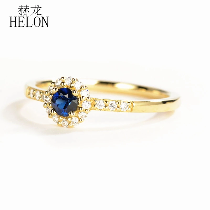 HELON Твердые 14 К желтого золота сертифицированные круглые 0.33ct натуральный сапфир Алмазы обручальные кольца женские свадебные модные ювелирные изделия