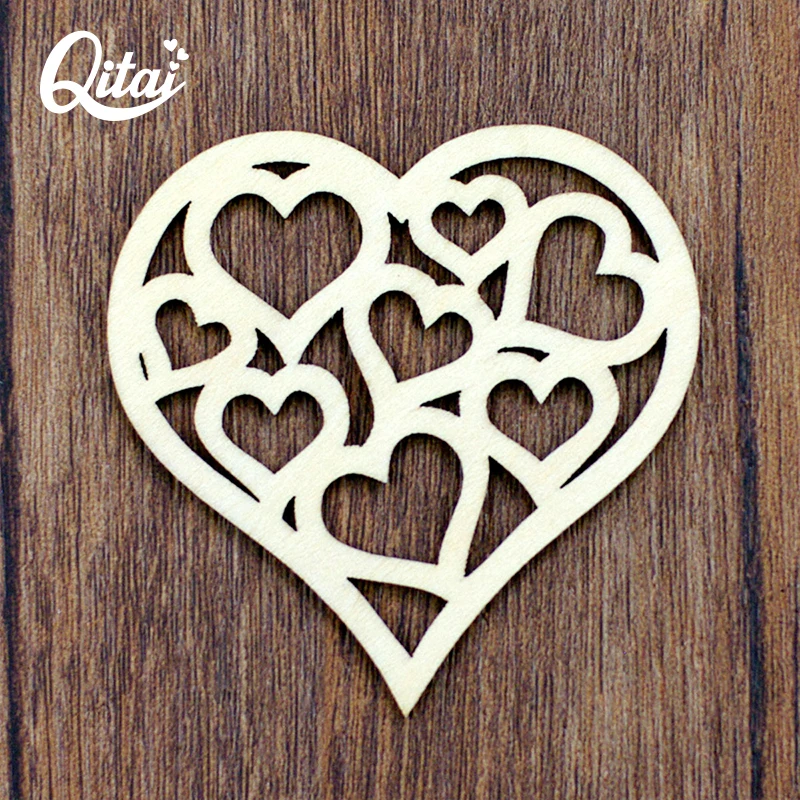 QITAI 12 шт./лот деревянное ремесло в форме сердца отлично подходит для свадебного