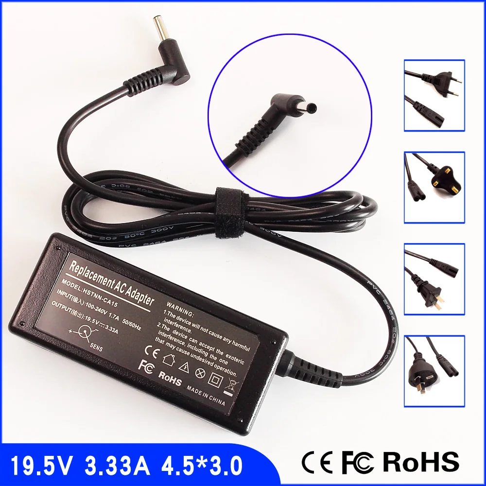 19.5V 3.33A Laptop Ac Power Adapter Charger for HP ENVY TouchSmart 15-g000 m6-k000 14Z-N100 N200 15-j009WM 14T-K000 14T-K100