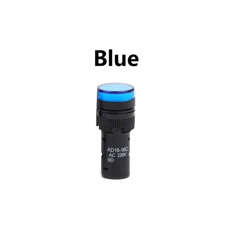 Blue 16mm 16 мм панель крепления сигнала питания светодиодный индикатор светильник синий зеленый красный белый желтый Пилот лампа DC 12 24 AC 36 48 110 220 380 В AD16-16C - Цвет: Blue 16mm