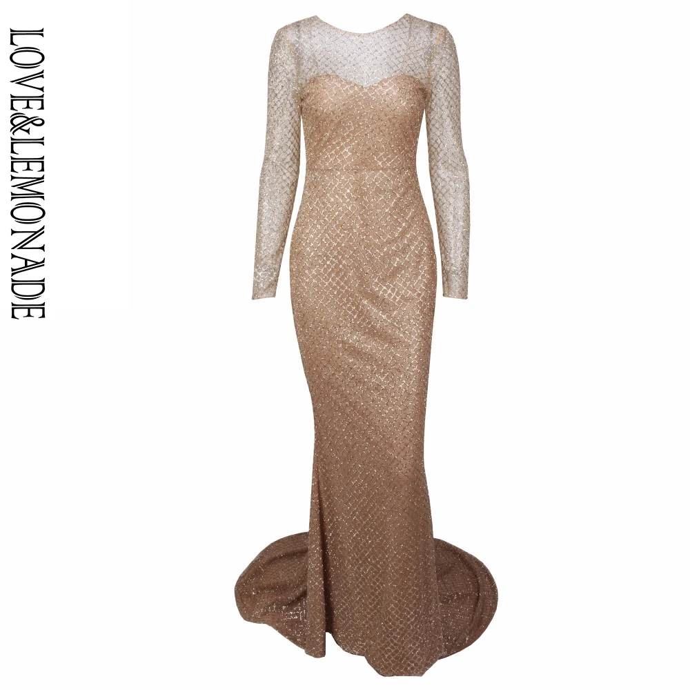 Женское длинное платье LOVE &amp LEMONADE Белое Облегающее Платье с сетчатыми бусинами