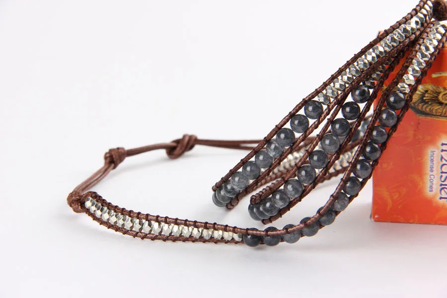 Новинка кожаный браслет с бусинами для унисекс ручная работа 6 мм серый