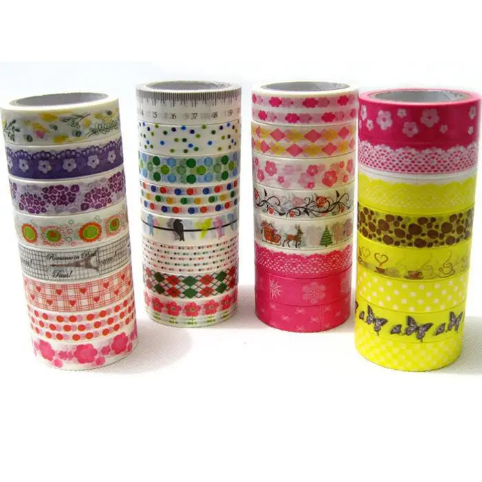 

10pcs/lot Newest High quality paper masking tape flower dots lace tower adhesive tape mixed design DIY sticker wholesale