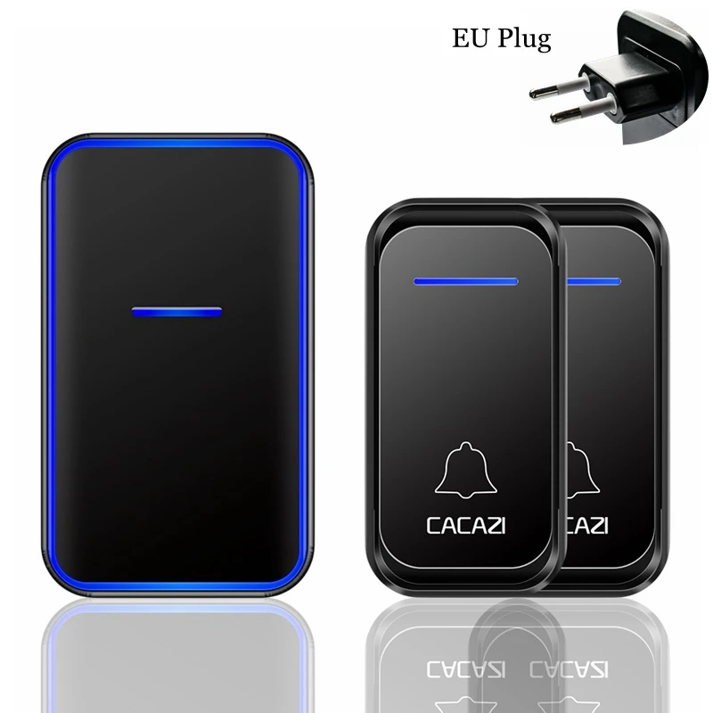 black 2x1 EU Cacazi, беспроводной дверной звонок Водонепроницаемый 300 м Пульт дистанционного управления 1 2 кнопки 1 2 приемника США ЕС Великобритания вилка умный дом Добро пожаловать звонок дверной звонок - Цвет: black 2x1 EU