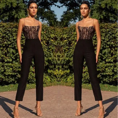 Женский летний комбинезон без рукавов, узкий, прямые длинные брюки, ромпер, дамские комбинезоны с кружевными вставками, модные комбинезоны для женщин.