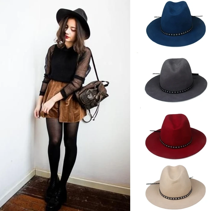 6 шт./лот Новая модная женская и мужская фетровая шляпа из 100% шерсти Панама