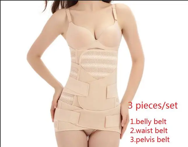 beige 3pieces set 3 в 1 для матерей после родов бандаж после беременности пояс послеродовой живот и таз пояс gaine amincissante ventre - Цвет: beige 3pieces set