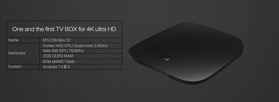 Глобальная версия Xiaomi Mi tv Box 3 Android 8,0 4K HDR WiFi Bluetooth многоязычный Youtube Dolby медиаплеер смарт-приставка
