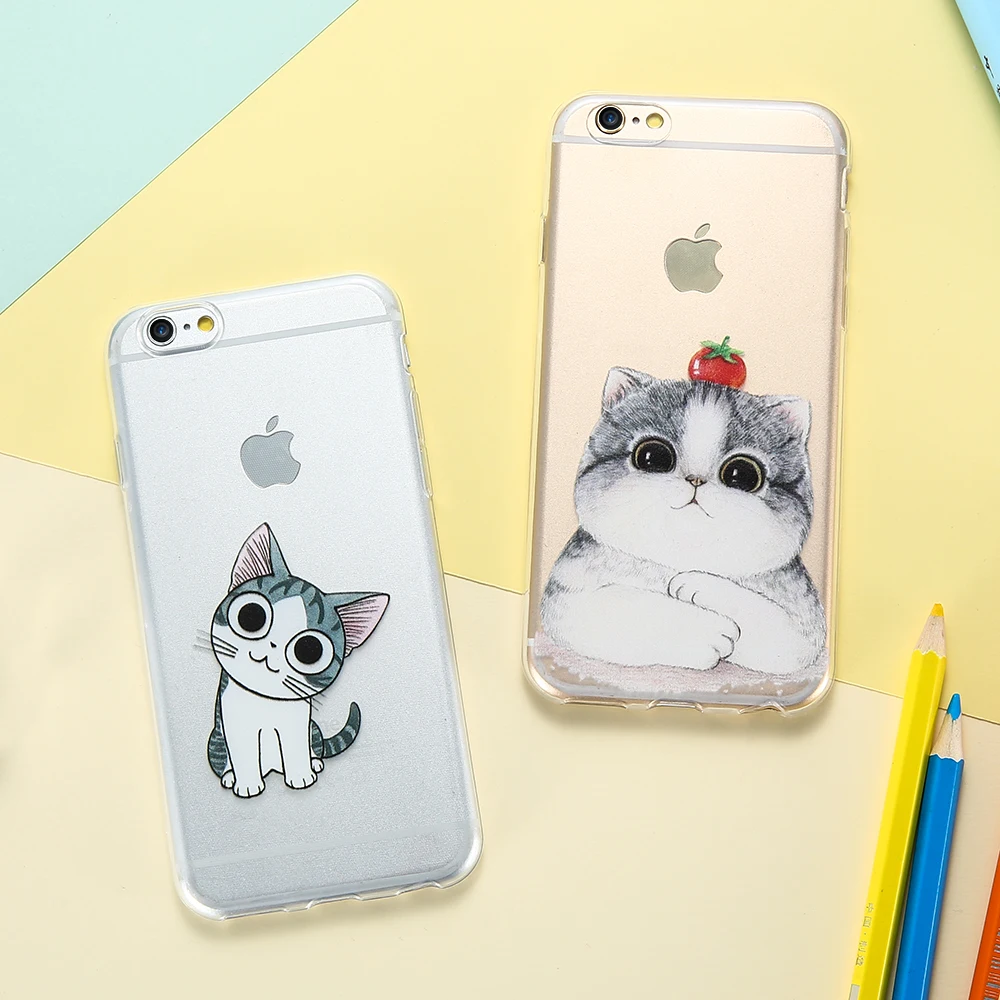 Kisscase Симпатичные узорчатые чехлы для iPhone 6S 6 7 8 Plus 5S 5 SE Обложка Clear Cartoon Cat TPU Phone Shell X