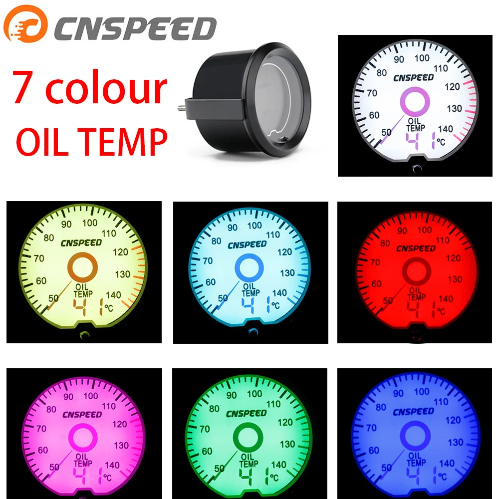 

CNSPEED 2 дюйма/52 мм жидкокристаллический 7 цветов виртуальный указатель дисплей датчик температуры масла Цельсия C Блок черный YC101424