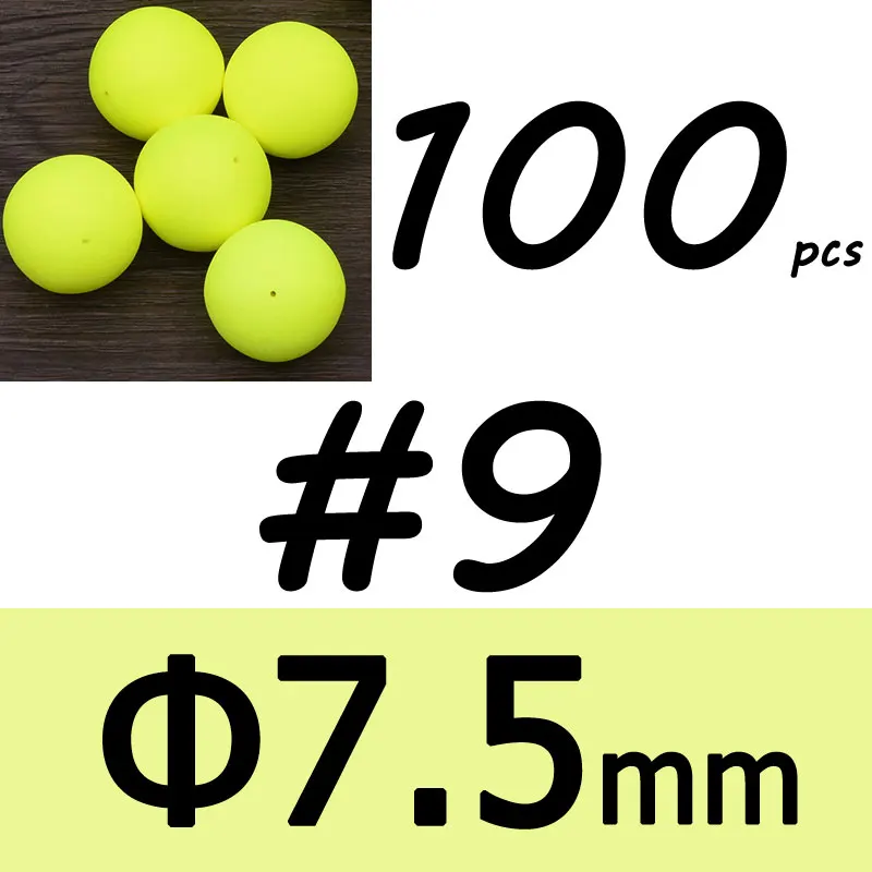 Yellow size 9 100 шт. приманки для соленой пресной воды для рыбной ловли, пенные плавающие шарики, бобы, помпано, поплавок, нижняя установка, Такелажный материал - Цвет: Yellow size 9
