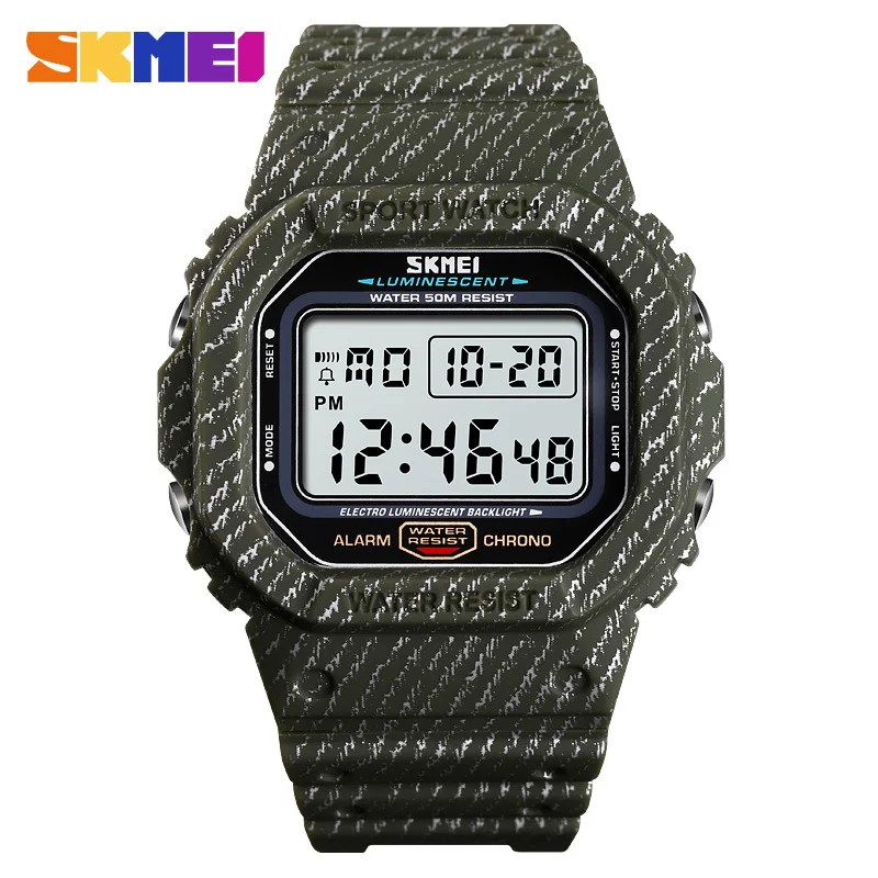 Army green SKMEI спортивные часы для улицы для мужчин 5Bar водостойкие часы будильник неделю дисплей Военная Униформа модные электронные часы reloj hombre 1471 - Цвет: Army green