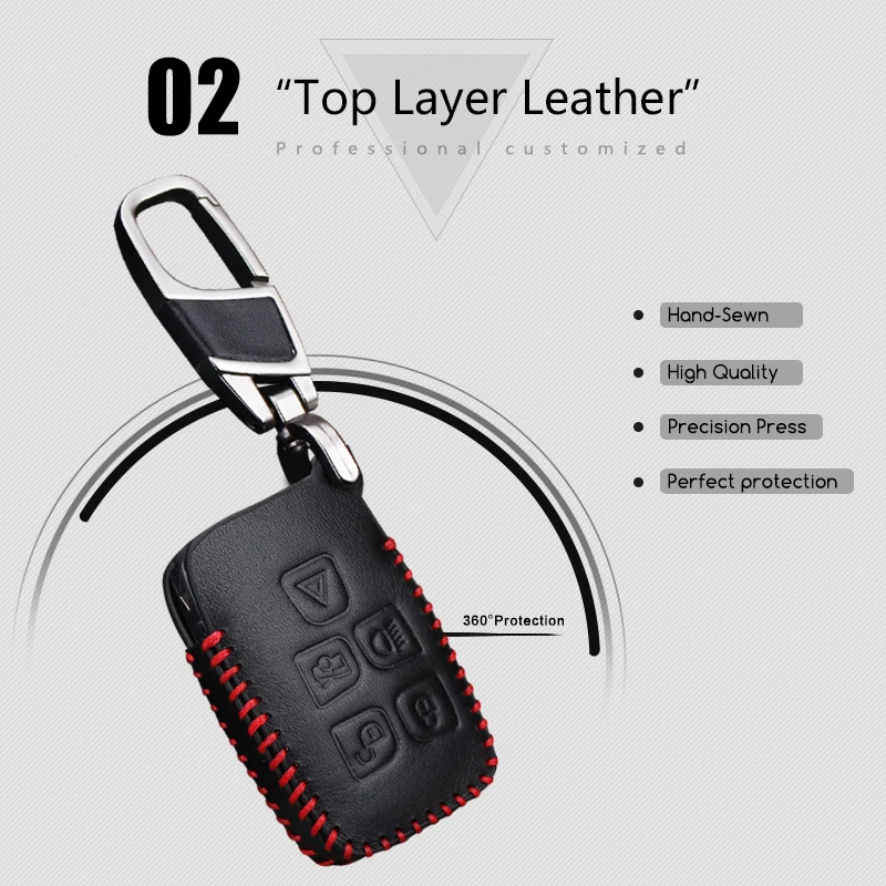 Чехол для автомобильного ключа из натуральной кожи с 5 кнопками Jaguar XF XJ XE XJL Land Rover