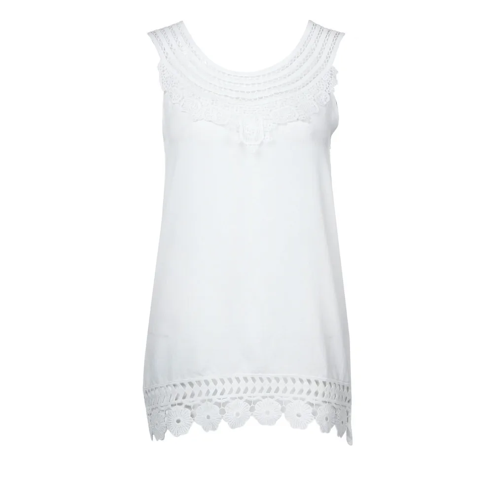 White Горячее предложение! Распродажа! Feminino Vestido, укороченный Топ для женщин, круглый вырез, без рукавов, чистый цвет, кружевной жилет, топы, свободные топы, однотонные, 7 цветов, S-5XL размера плюс - Цвет: White