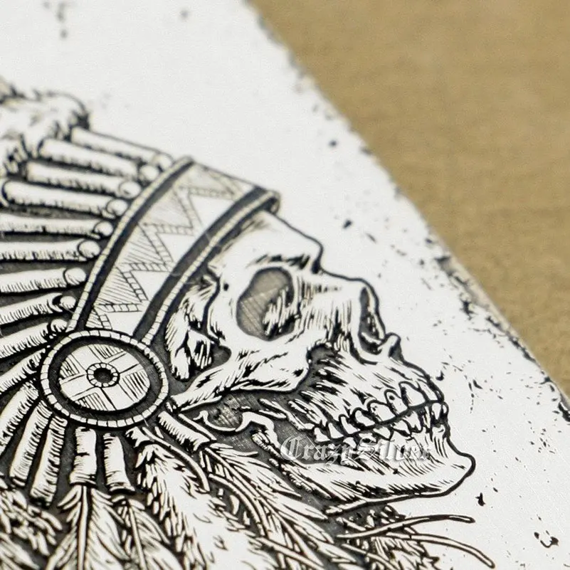 Fashion High Precision Deep Engraved Character Tags Solid 925 Sterling Silver Cool Men's Biker Indian Chief Skull Pendant 9X002 |