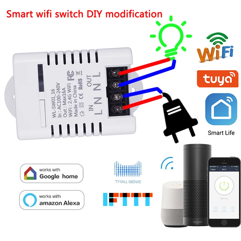 WiFi умный пульт дистанционного управления DIY модификация 16A Tuya/Smart Life приложение работает с Amazon Alexa& Echo Dot& Google home IFTTT