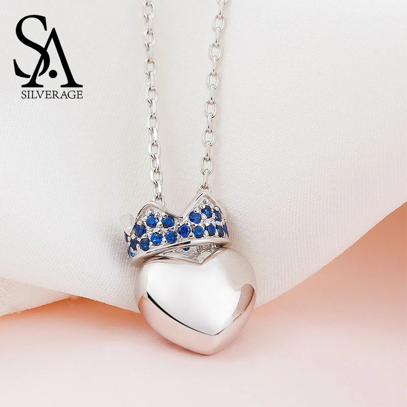 Женское ожерелье с подвеской в виде короны и сердца из серебра 925 пробы|necklace