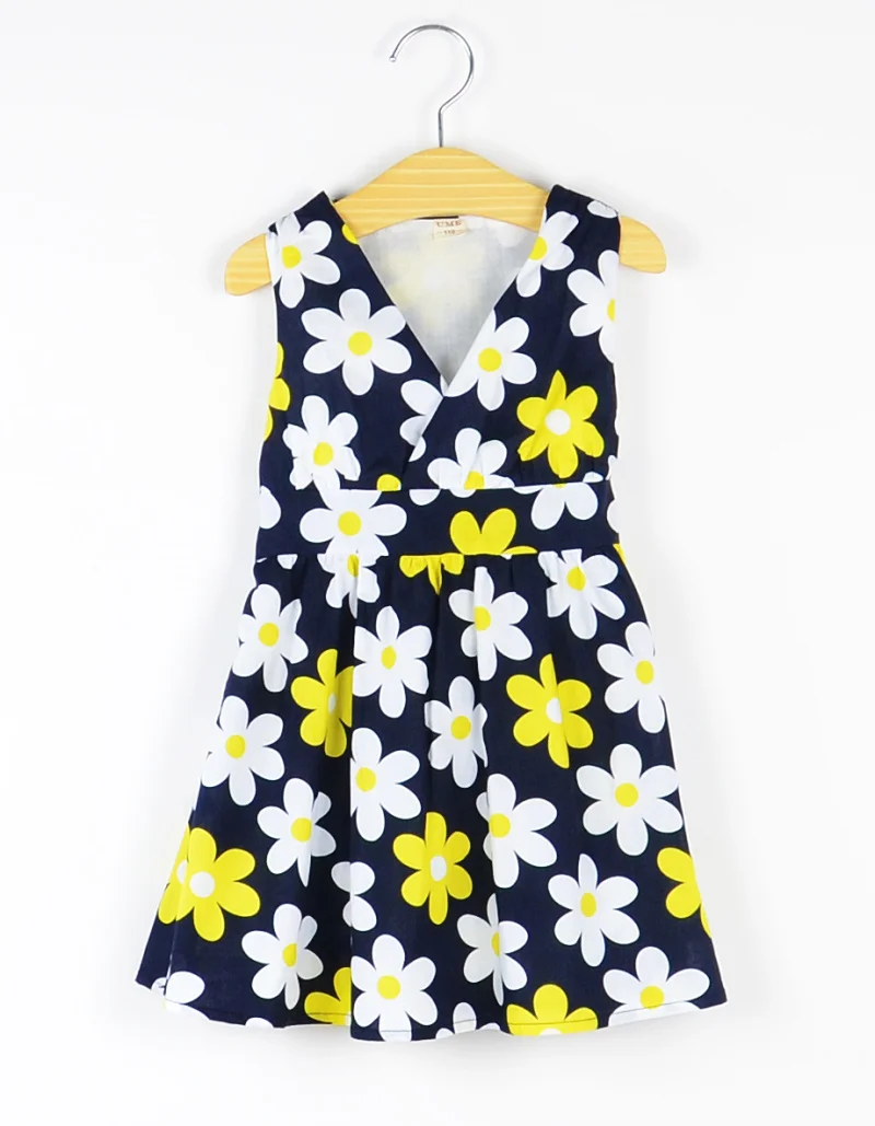 2017 Летняя Мода Натурального Хлопка Платье Девушки Детской Одежды Темно-Синий