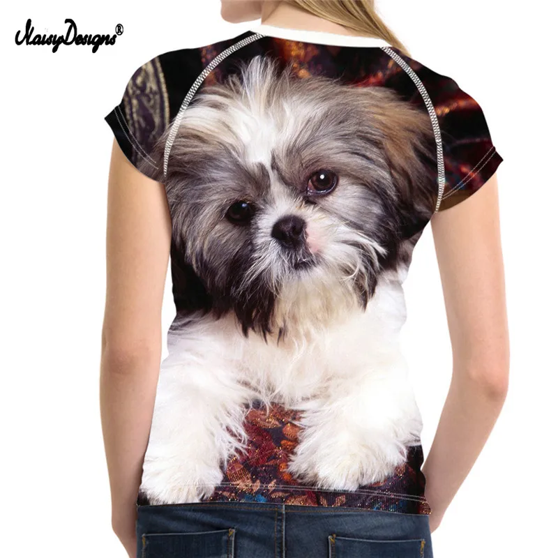 NoisyDesigns/Новинка женские футболки с коротким рукавом и принтом Shih Tzu Повседневные