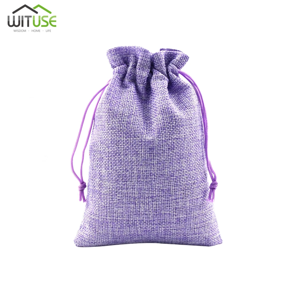 Purple Горячая Распродажа, 5 шт., 7x9, 10x14, 13x18 см, маленькие джутовые сумки для браслетов, упаковки ювелирных изделий, льняные сумки на шнурке, подарочные сумки, 12 цветов - Цвет: Purple