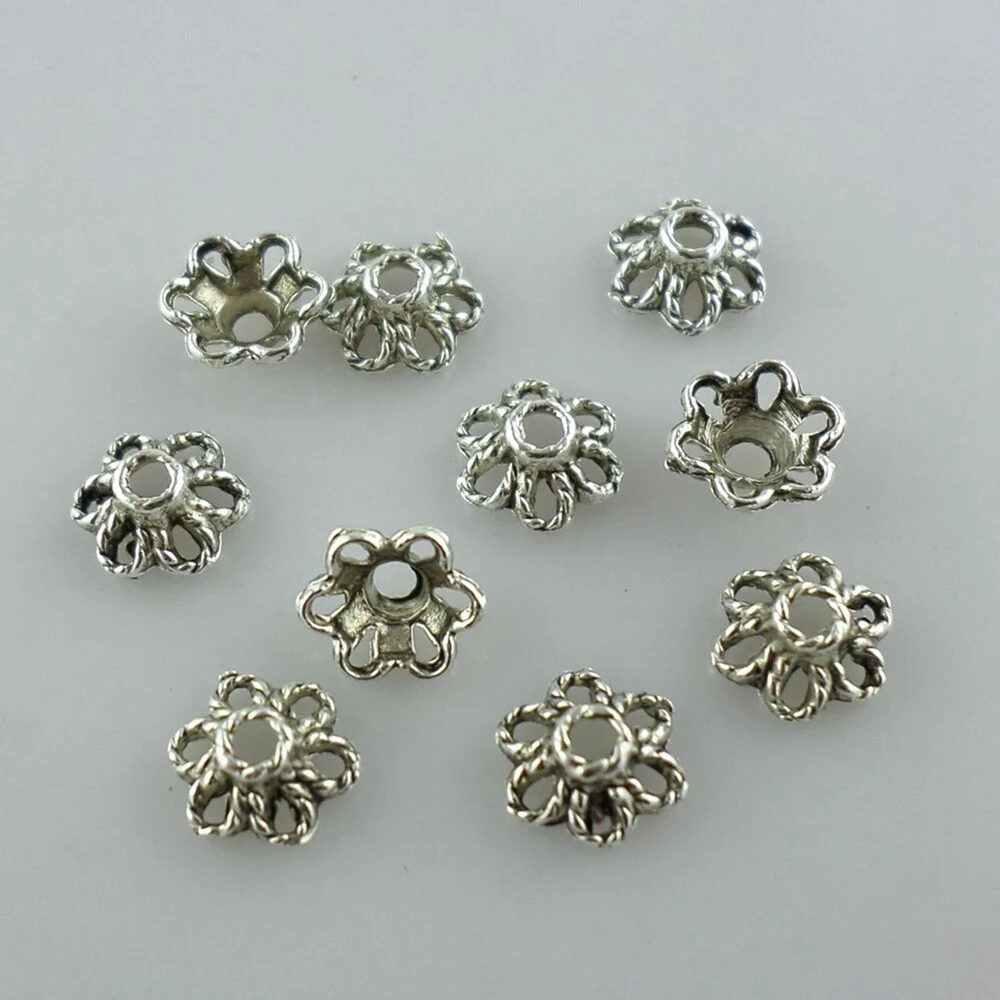 

200pcs Tibetan Silver Hollow Small Flower End Bead Caps 3x6mm Charm Jewelry Beading Findings