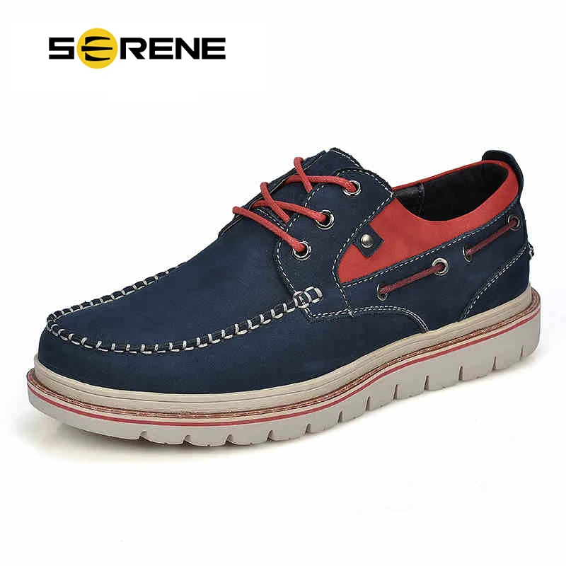 

SERENE Brand Top Cow Genuine Leather Shoes Men High Quality Soft Boat Shoe Waxy Shoelace Casual Comfortable Mens Drive Footwear