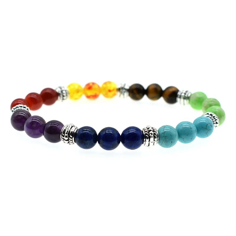 Natural 7 chakra Натуральный камень тигровый глаз 7 чакра браслеты йога баланс бусины Будда молитва эластичный браслет для мужчин pulseira - Окраска металла: Natural 7 chakra