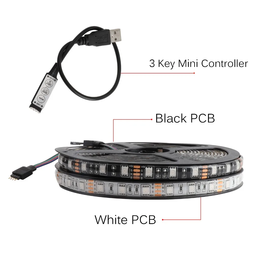 DC5V USB Светодиодные ленты светильник 5050 SMD RGB чип 1 м до 5 гибкая клейкая лента для ТВ