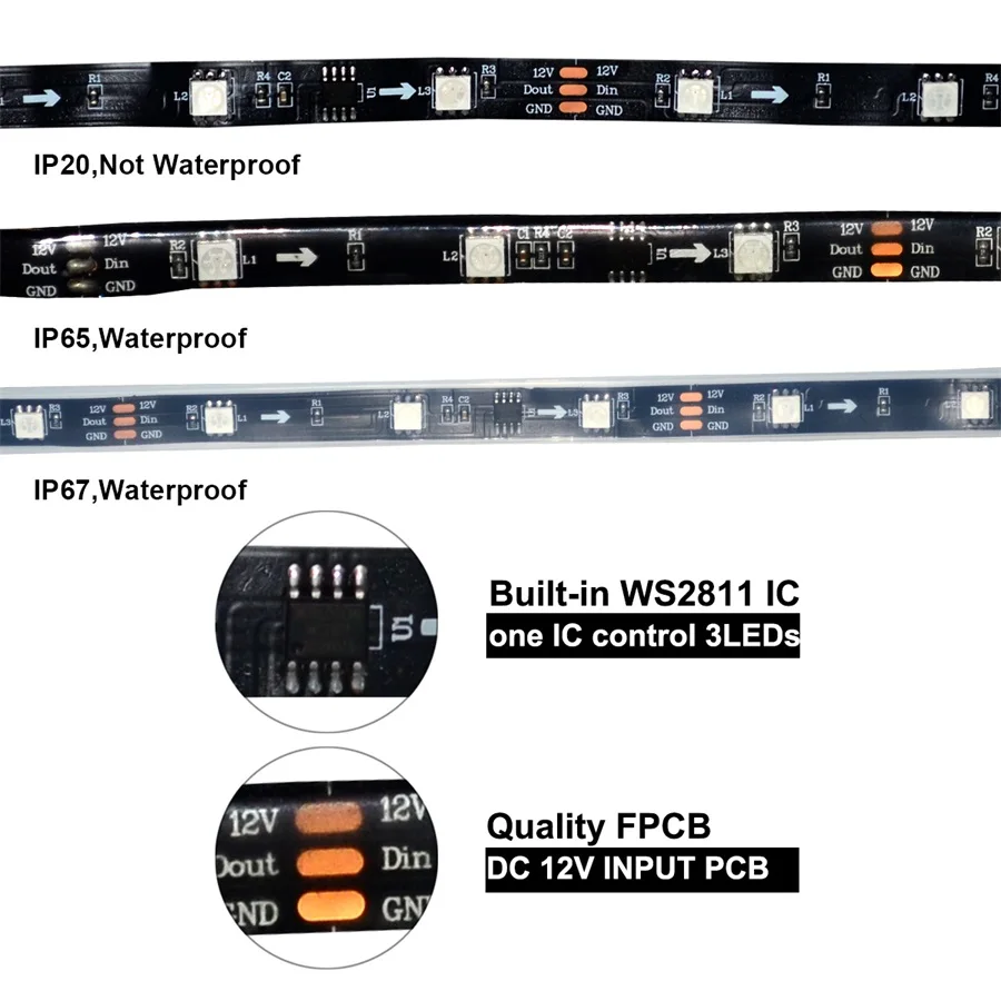 Музыка Управления RGB Светодиодные ленты WS2811 5050 30 светодио дный s 60 полосы
