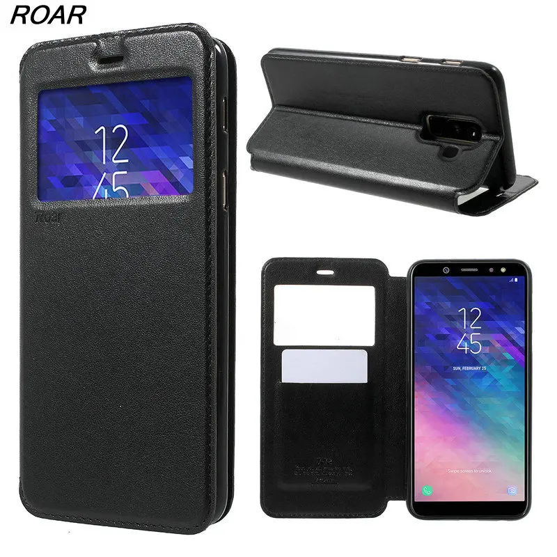 Для Galaxy A6 Plus рев Корея окном View благородный кожа сотовый телефон Обложка для samsung