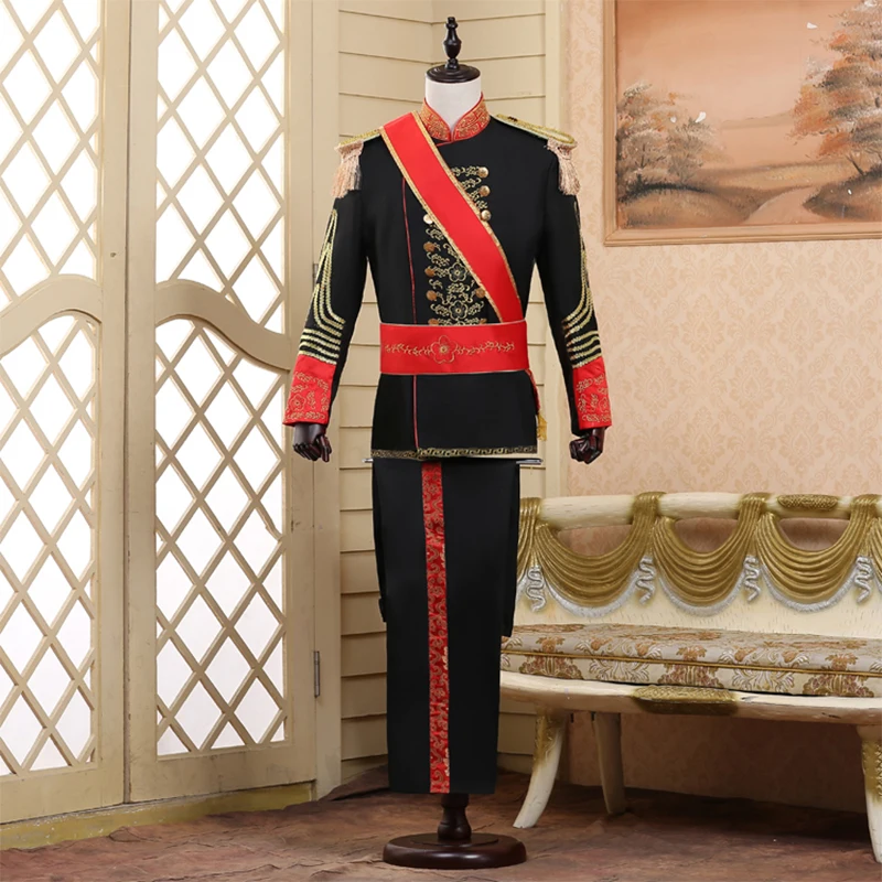 Shenrun мужские костюмы военная форма дворцовый костюм Дианы Принс Marshal Soldier Guard платье сценические костюмы Музыкальный барабан певица черный белый