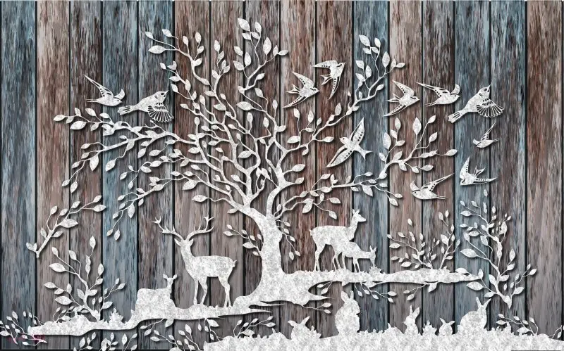 Винтажный фон для студийной фотосъемки с изображением оленей птиц веток зайца 7x5