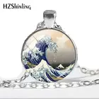 2018 новое ожерелье с большой волной кулон с рисунком японского художника ювелирные изделия ручной работы круглые стеклянные ожерелья с кабошоном HZ1