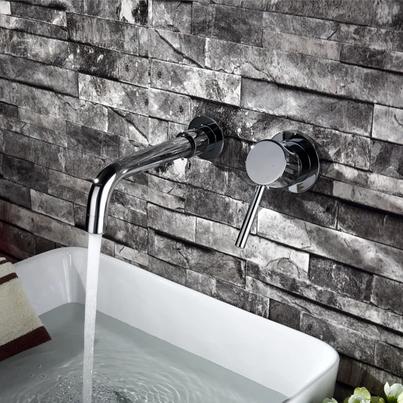 

modern Wall Mount Single Cold Chrome Finish Solid Brass Spout Vanity Sink Mixer Tap, Bathroom Tap Basin Faucet Wall Mount