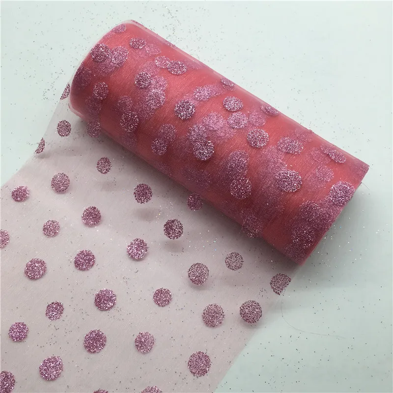 10YardX15cm Тюль-пачка с хрустальными помпонами, рулон органзы, чистый марлевый элемент для настольного бегуна и домашнего сада, украшения для свадебной вечеринки
