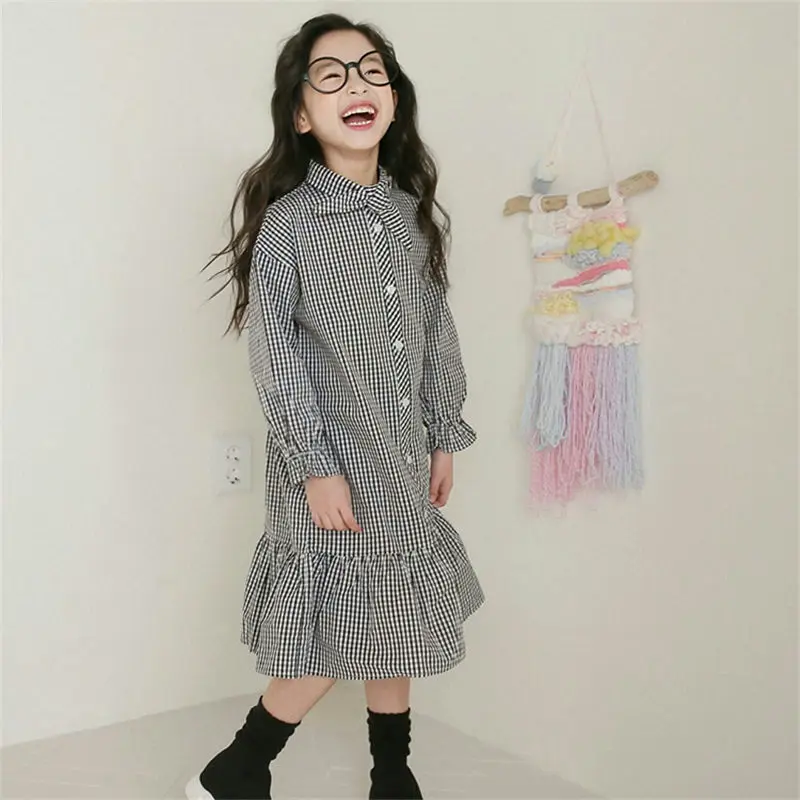 Платье для девочек 100% хлопок длинные клетчатые Детские платья осенние От 10 до 12