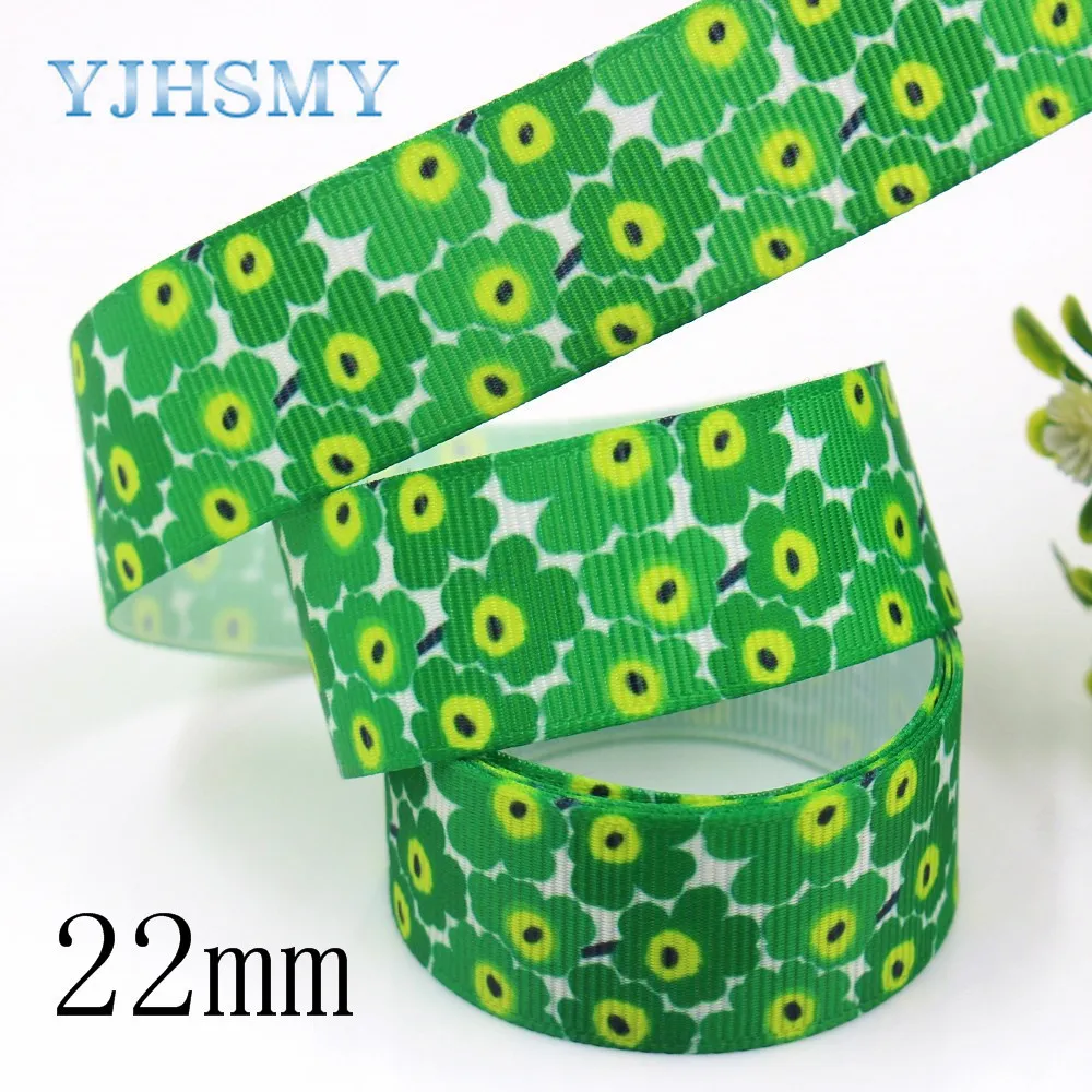 YJHSMY I 19321 662 22 мм 10 ярдов Цветок термопечать ленты grosgrain Бант колпачок DIY аксессуары