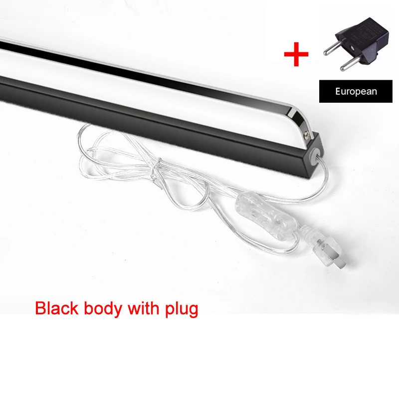 Black body with plug Светодиодный светильник-зеркало 40/50 см, 9 Вт/12 Вт, AC220-240V, водонепроницаемый, современный косметический акриловый настенный светильник для ванной комнаты, бра, лампа ZJQ0004 - Цвет абажура: Black body with plug