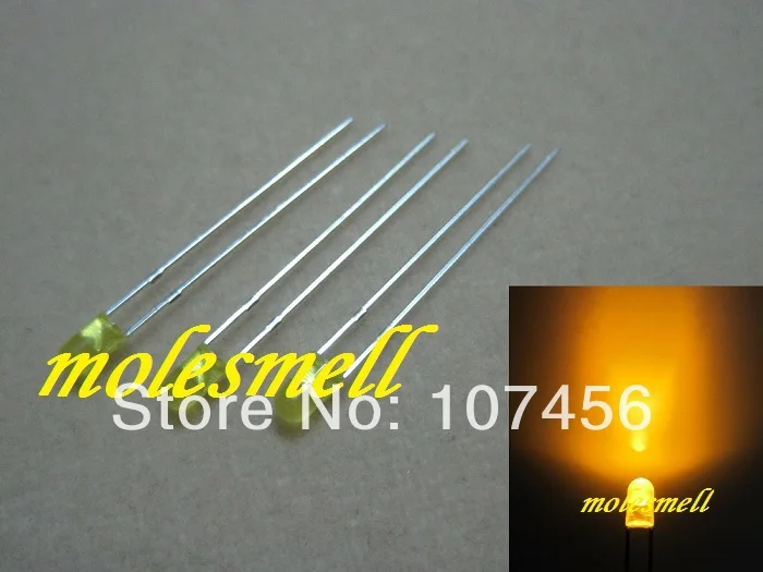 100 шт. 3 мм диффузный желтый круглый светодиодный безфланцевый объектив