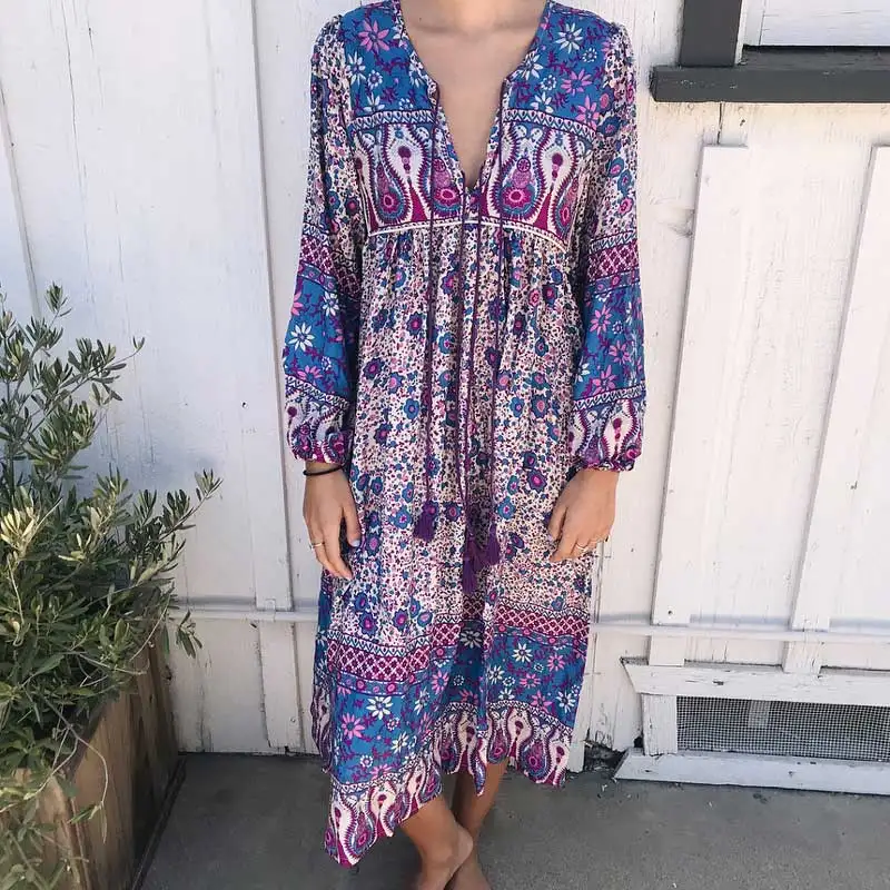 Lavender Blossom boho платье повседневное женское с цветочным принтом и длинным рукавом